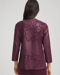 Chico's | Travelers™ Collection Faux Leather Embroidered Jacket/ Blackened Burgundy