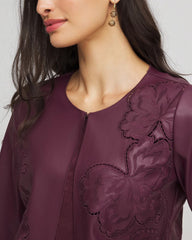 Chico's | Travelers™ Collection Faux Leather Embroidered Jacket/ Blackened Burgundy