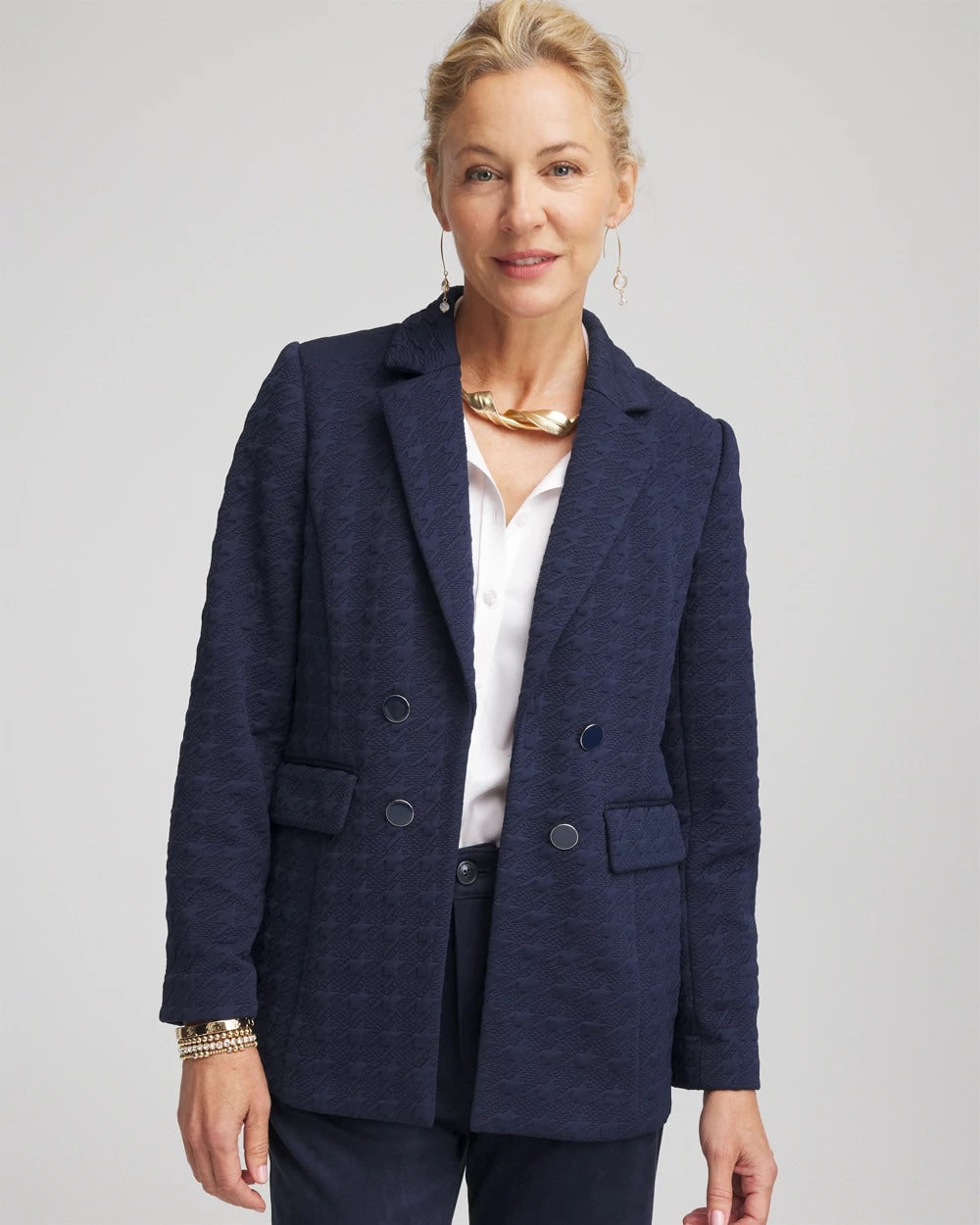 Chico's | Textured Single-Breasted Knit Blazer/ Passport Blue