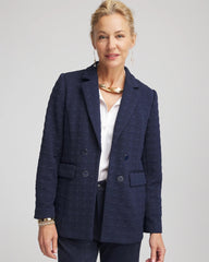 Chico's | Textured Single-Breasted Knit Blazer/ Passport Blue