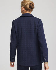 Chico's | Textured Single-Breasted Knit Blazer/ Passport Blue