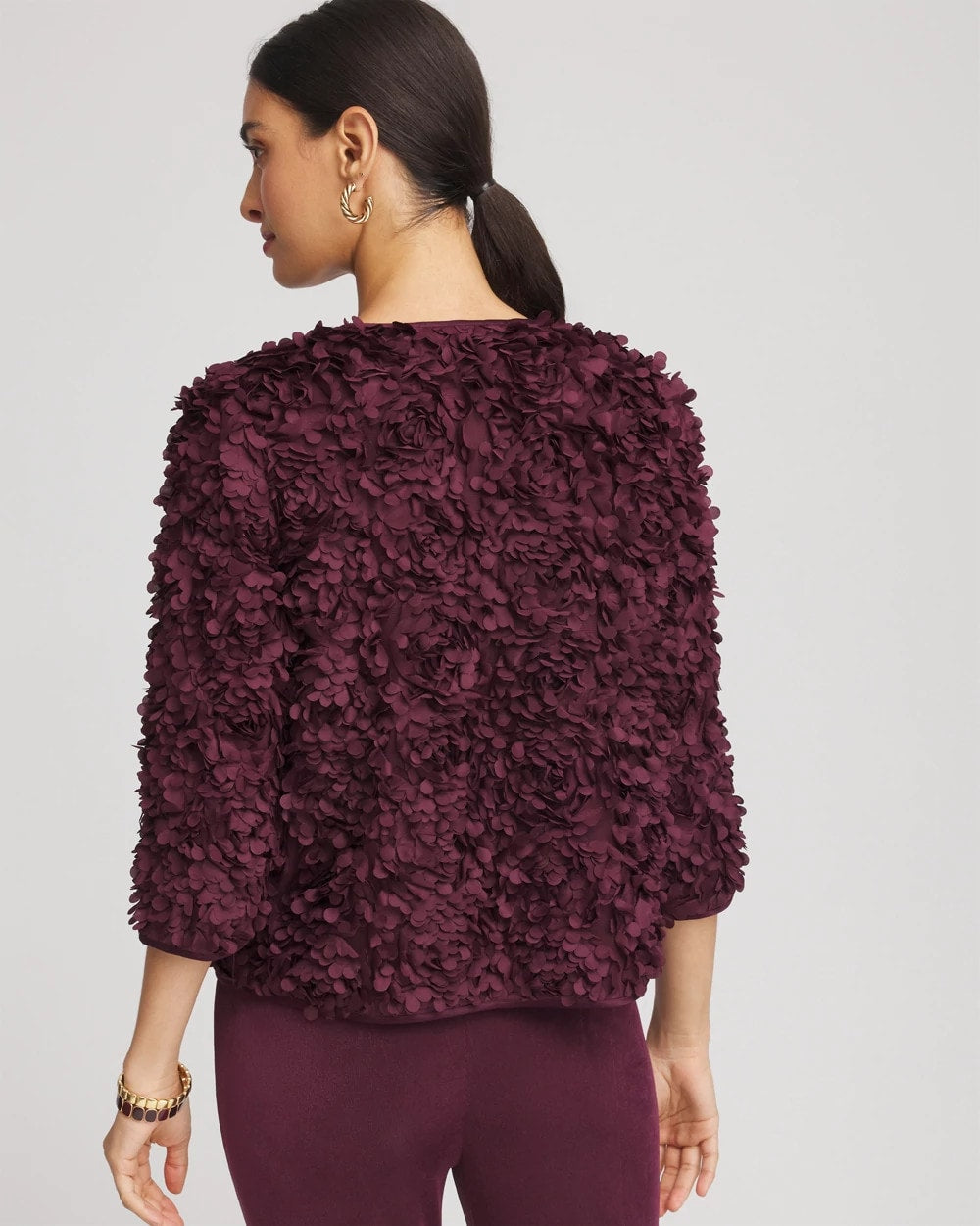 Chico's | Travelers™ Collection Textured Rosette Jacket/ Blackened Burgundy