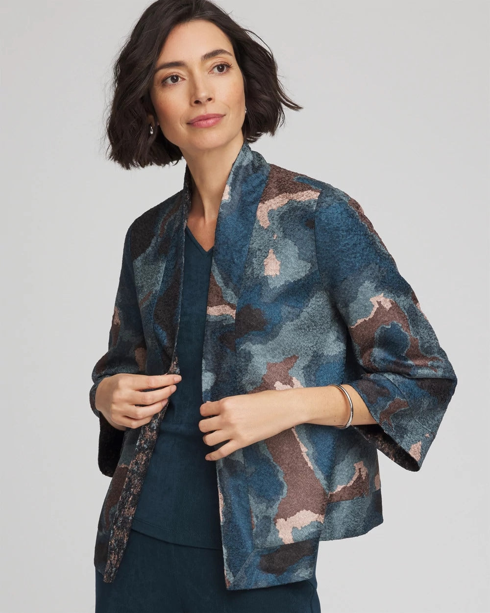 Chico's | Travelers™ Collection Crystal Crushed Reversible Jacket/ Teal Shadow