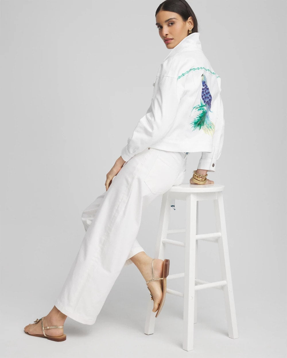 Chico's | Embroidered Relaxed Denim Jacket/ Alabaster