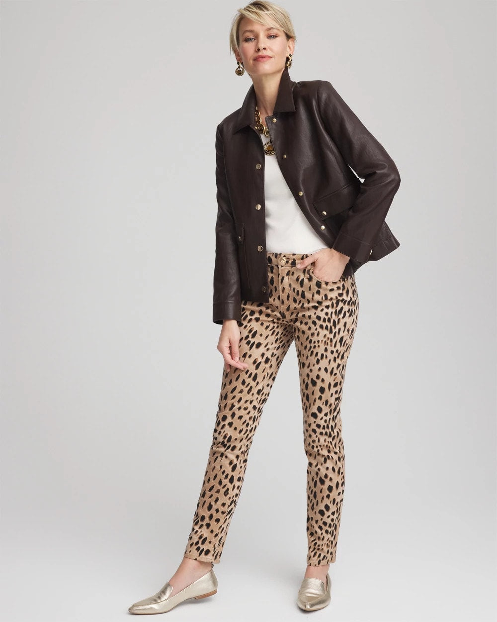 Chico's | Snap Front Faux Leather Jacket/ Black Raisin