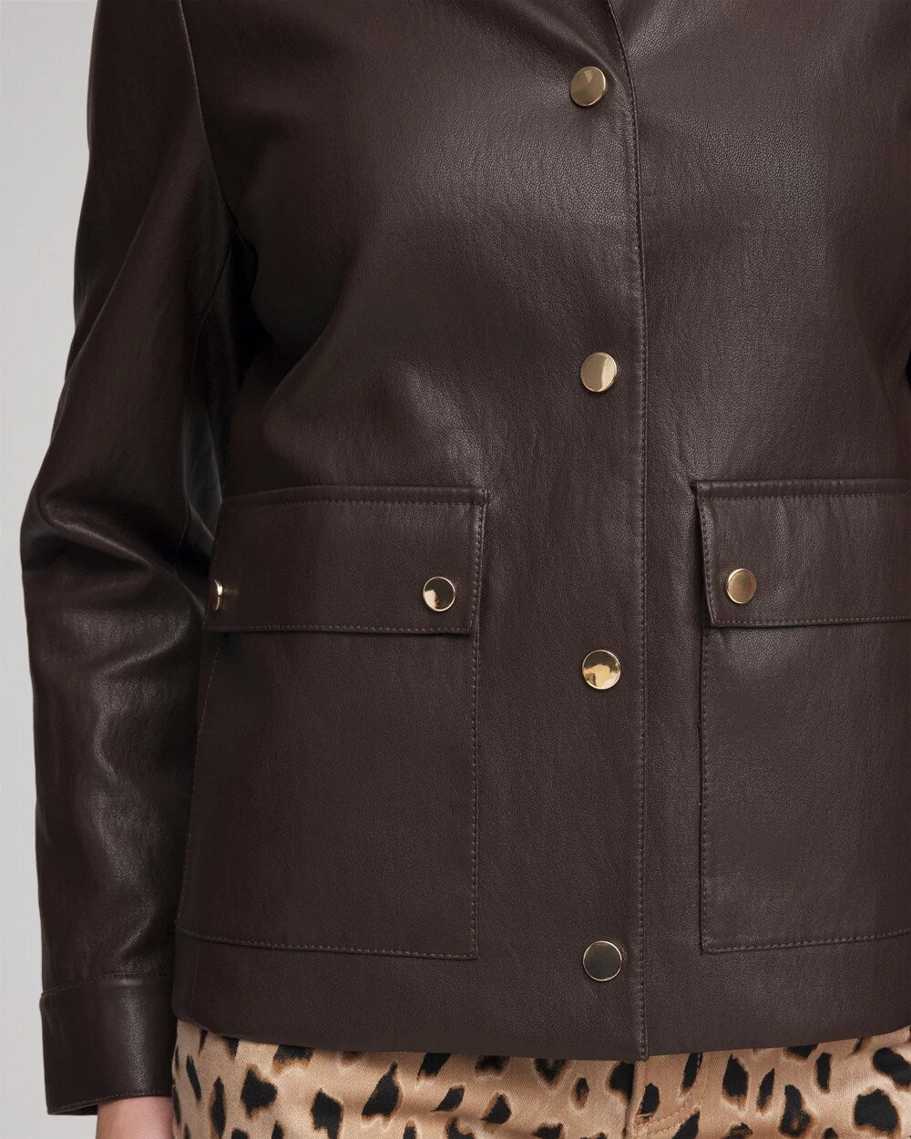 Chico's | Snap Front Faux Leather Jacket/ Black Raisin