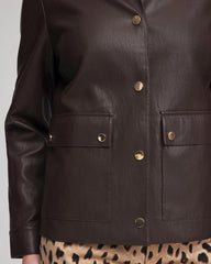Chico's | Snap Front Faux Leather Jacket/ Black Raisin