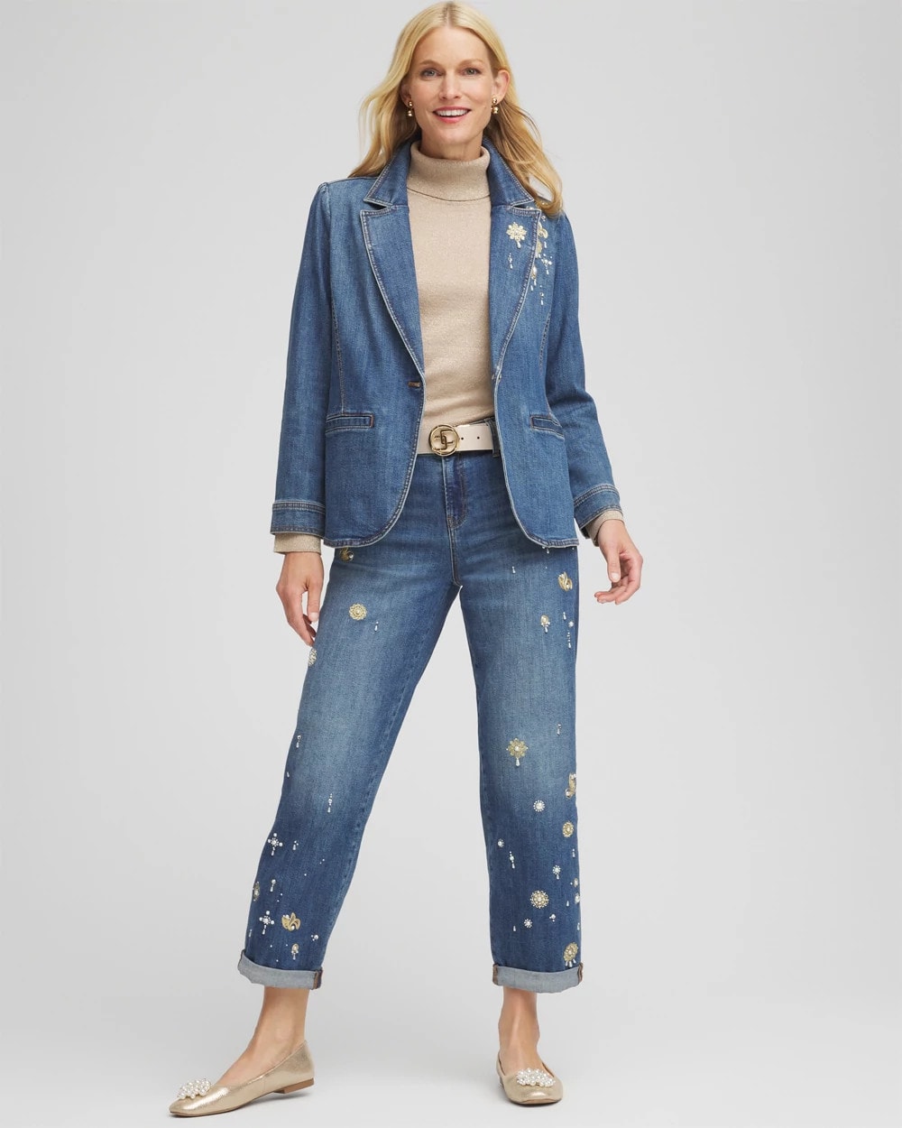 Chico's | Pearl Brooch Denim Blazer/ Kiruna Indigo