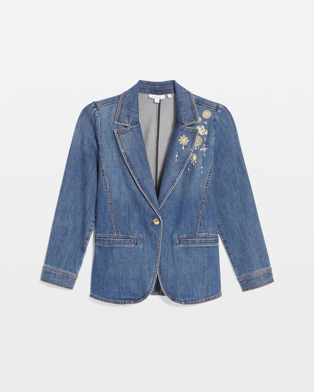 Chico's | Pearl Brooch Denim Blazer/ Kiruna Indigo