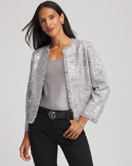 Chico's | Silver Sequins Tweed Jacket/ Silver