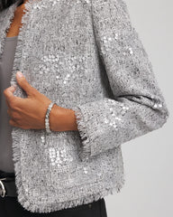 Chico's | Silver Sequins Tweed Jacket/ Silver