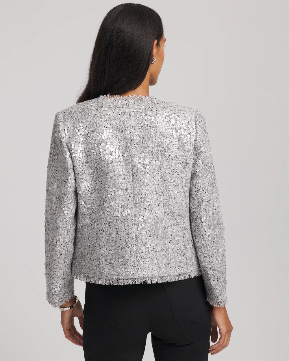 Chico's | Silver Sequins Tweed Jacket/ Silver