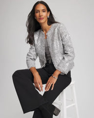 Chico's | Silver Sequins Tweed Jacket/ Silver