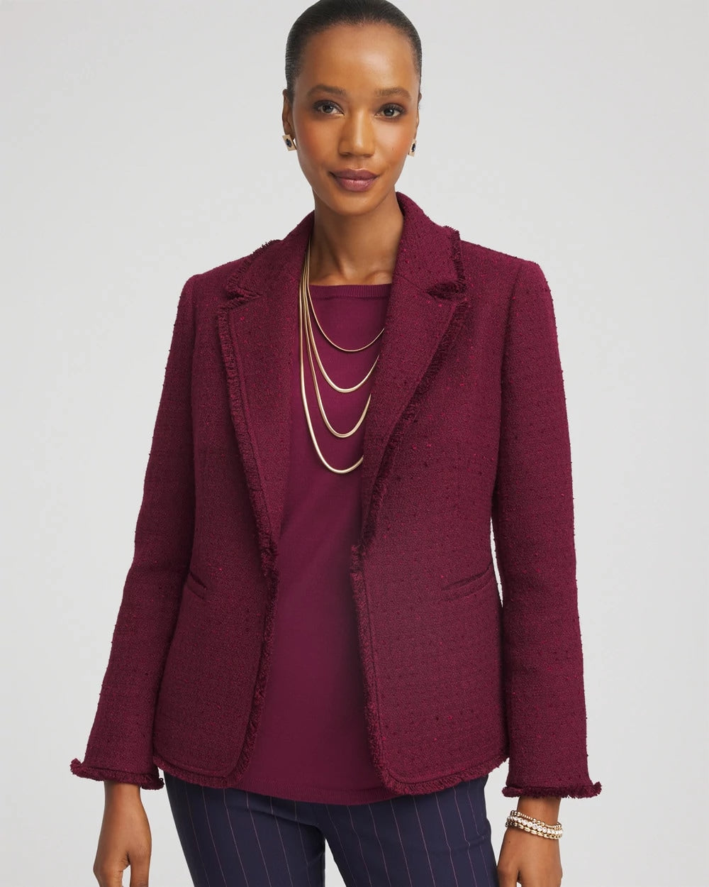 Chico's | Tweed Fringe Blazer/ Deep Chianti