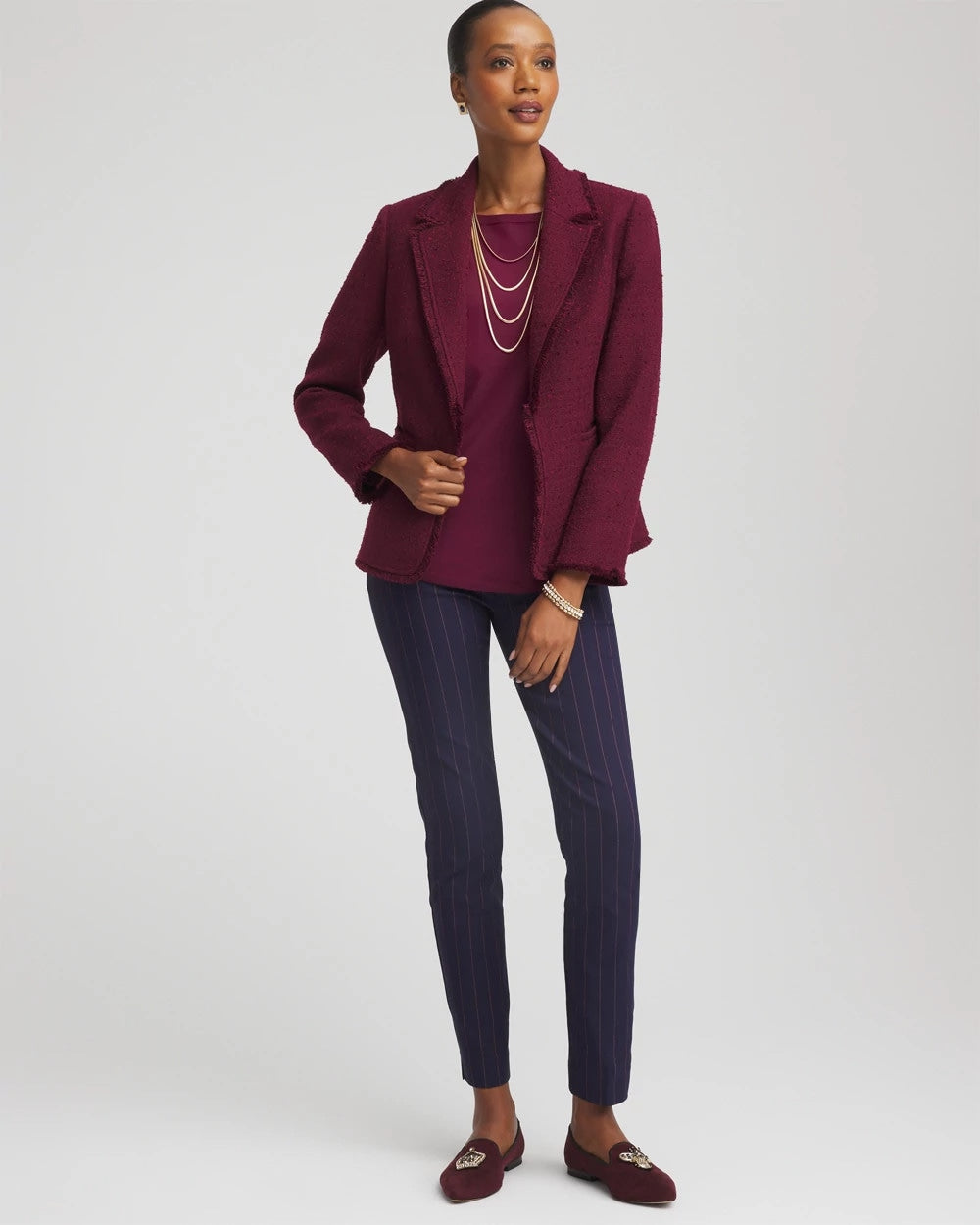 Chico's | Tweed Fringe Blazer/ Deep Chianti