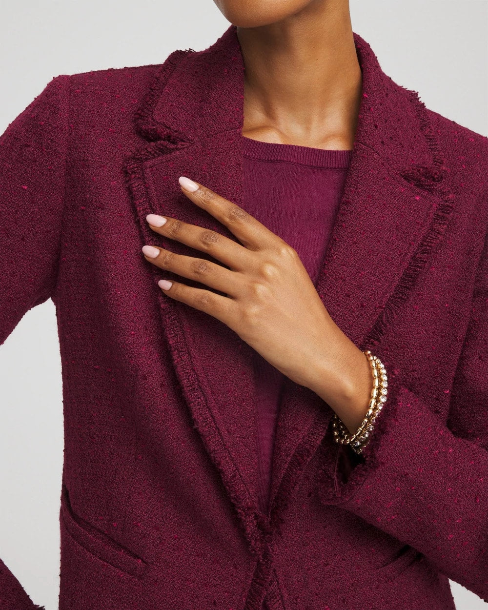 Chico's | Tweed Fringe Blazer/ Deep Chianti