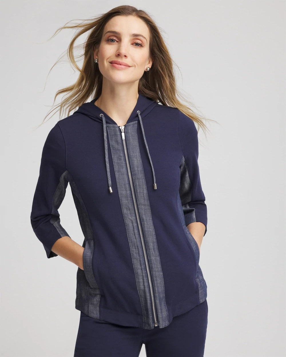 Chico's | Zenergy® French Terry & Chambray Jacket/ Passport Blue