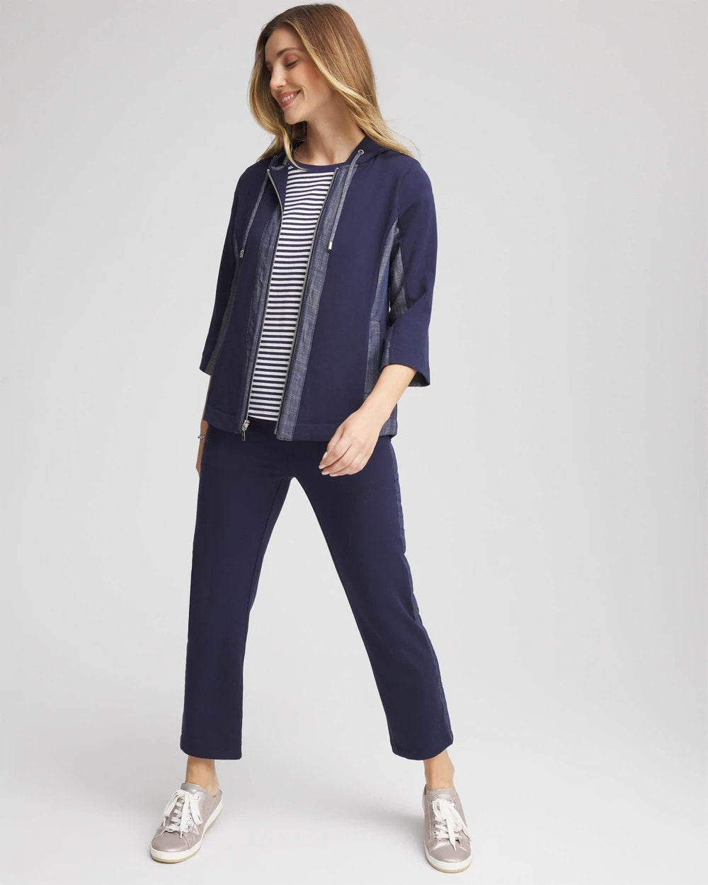 Chico's | Zenergy® French Terry & Chambray Jacket/ Passport Blue