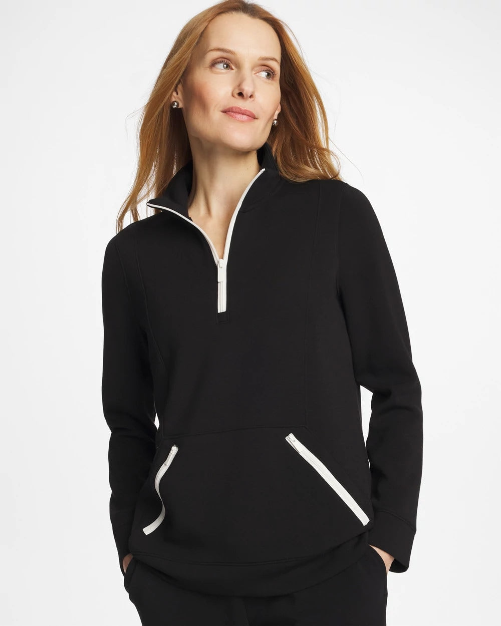 Chico's | Zenergy® Soft Contrast Half Zip Pullover/ Black