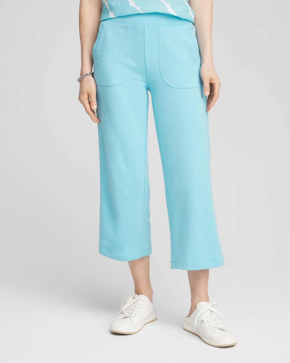 Chico's | Zenergy® French Terry Gauze-Inset Cropped Pants/ Paradiso Blue