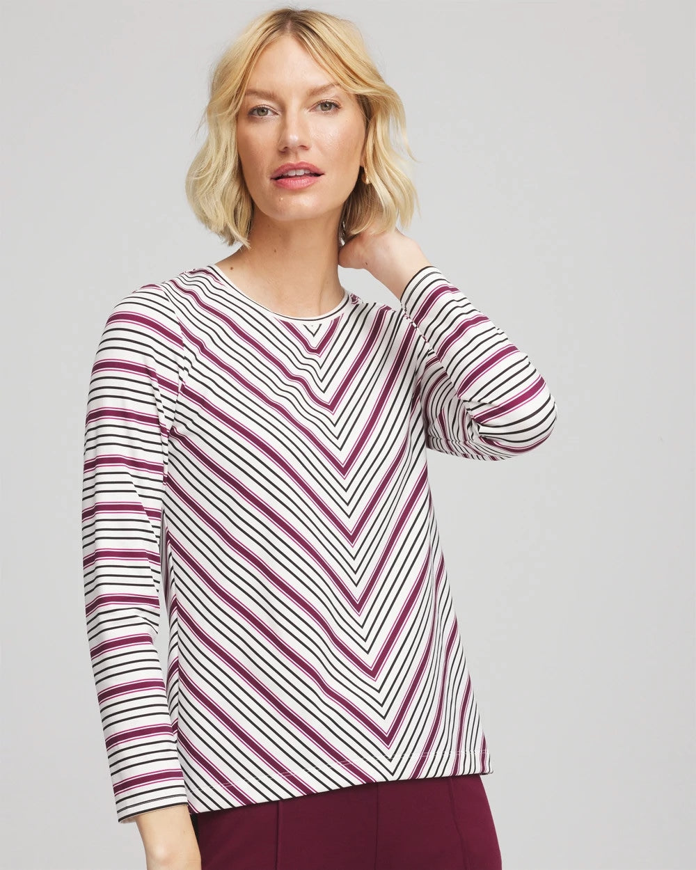 Chico's | Zenergy® Soft Brushed Striped Top/ Deep Chianti