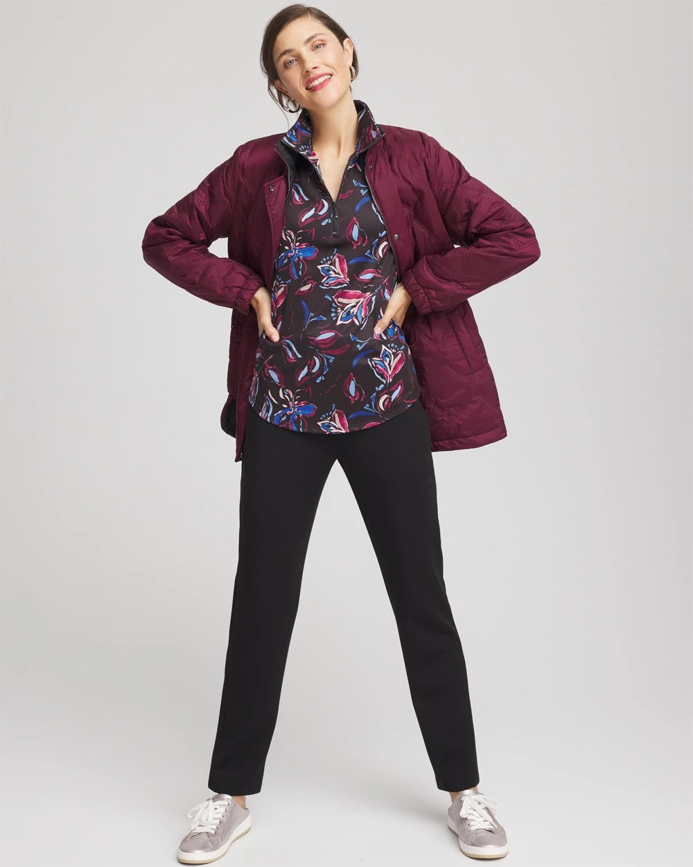 Chico's | Zenergy® UPF Floral Half-Zip Pullover Top/ Deep Chianti
