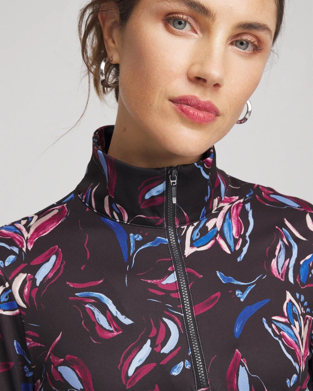 Chico's | Zenergy® UPF Floral Half-Zip Pullover Top/ Deep Chianti