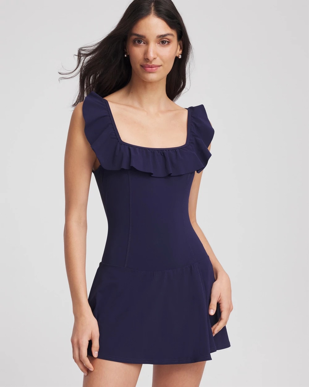 Chico's | Gottex Tutti Frutti Square Neck Swim Dress/ Navy