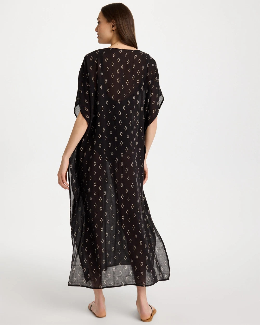 Chico's | Printed Kaftan Swim Cover-Up/ Black/Neutral