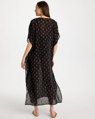 Chico's | Printed Kaftan Swim Cover-Up/ Black/Neutral