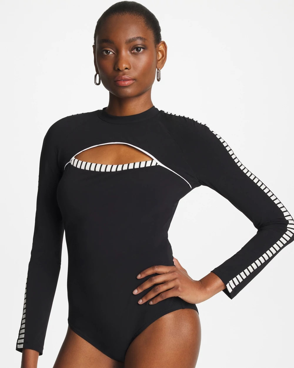Chico's | Gottex Coco Long Sleeve One Piece/ Black/White