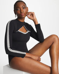 Chico's | Gottex Coco Long Sleeve One Piece/ Black/White
