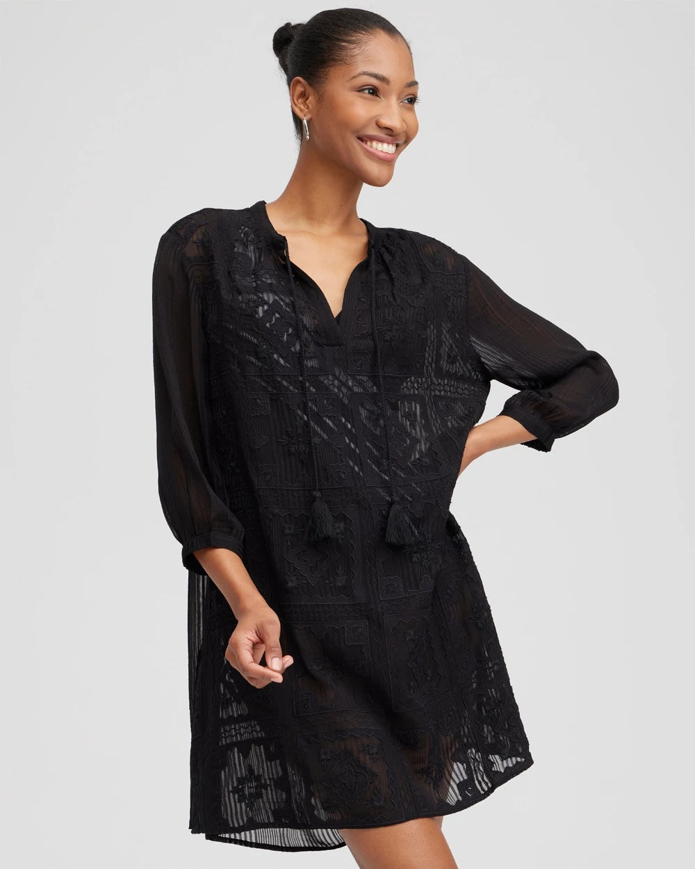 Chico's | Embroidered Swim Dress Coverup/ Black