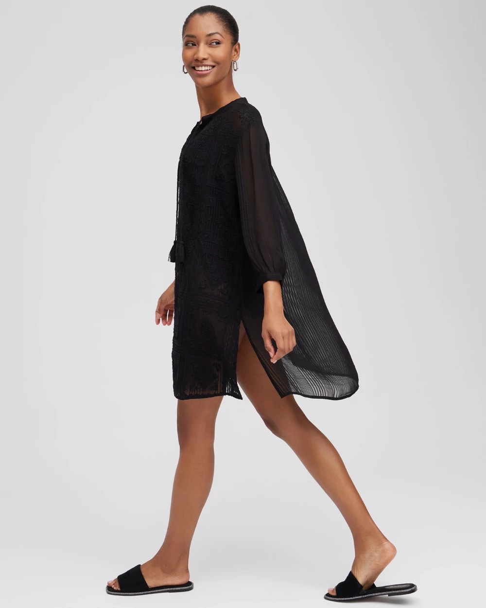 Chico's | Embroidered Swim Dress Coverup/ Black