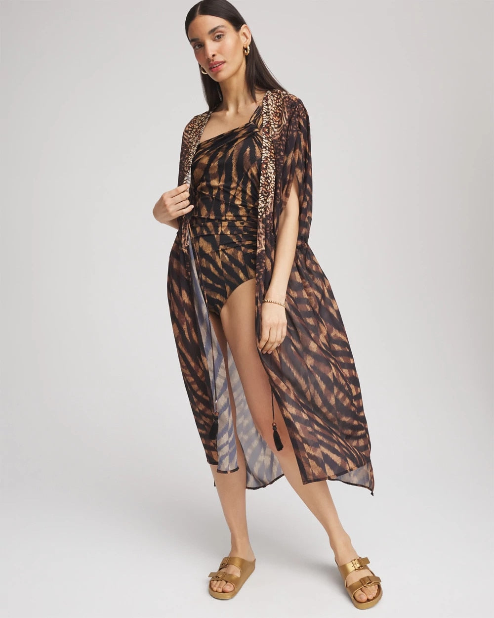 Chico's | Miraclesuit® Raya De Safari Kimono Cover-Up/ Black/Brown