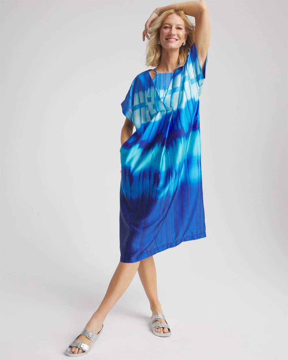 Chico's | Gottex Golden Hour V-Neck Dress Cover-Up/ Blue Multi