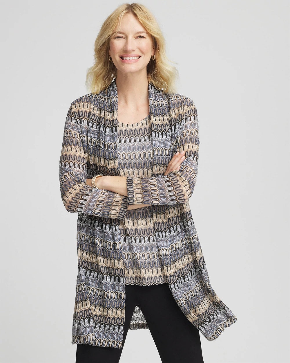 Chico's | Travelers™ Knit Chevron Open-Front Cardigan/ Canyon Blue