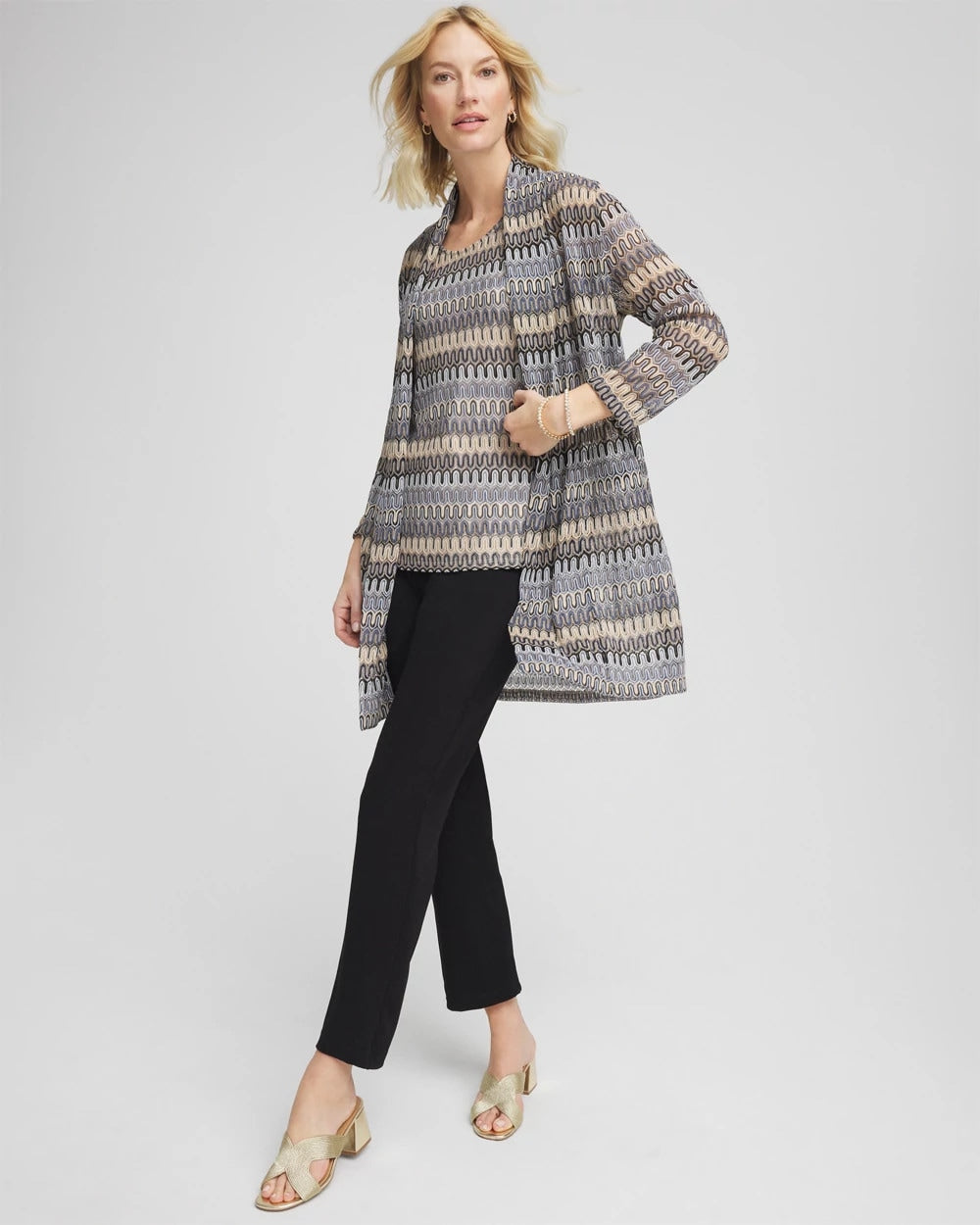 Chico's | Travelers™ Knit Chevron Open-Front Cardigan/ Canyon Blue