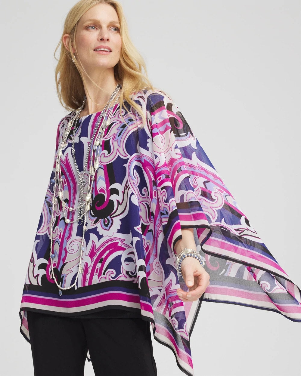 Chico's | Travelers™ Paisley Chiffon Layered Top/ Purple Clover