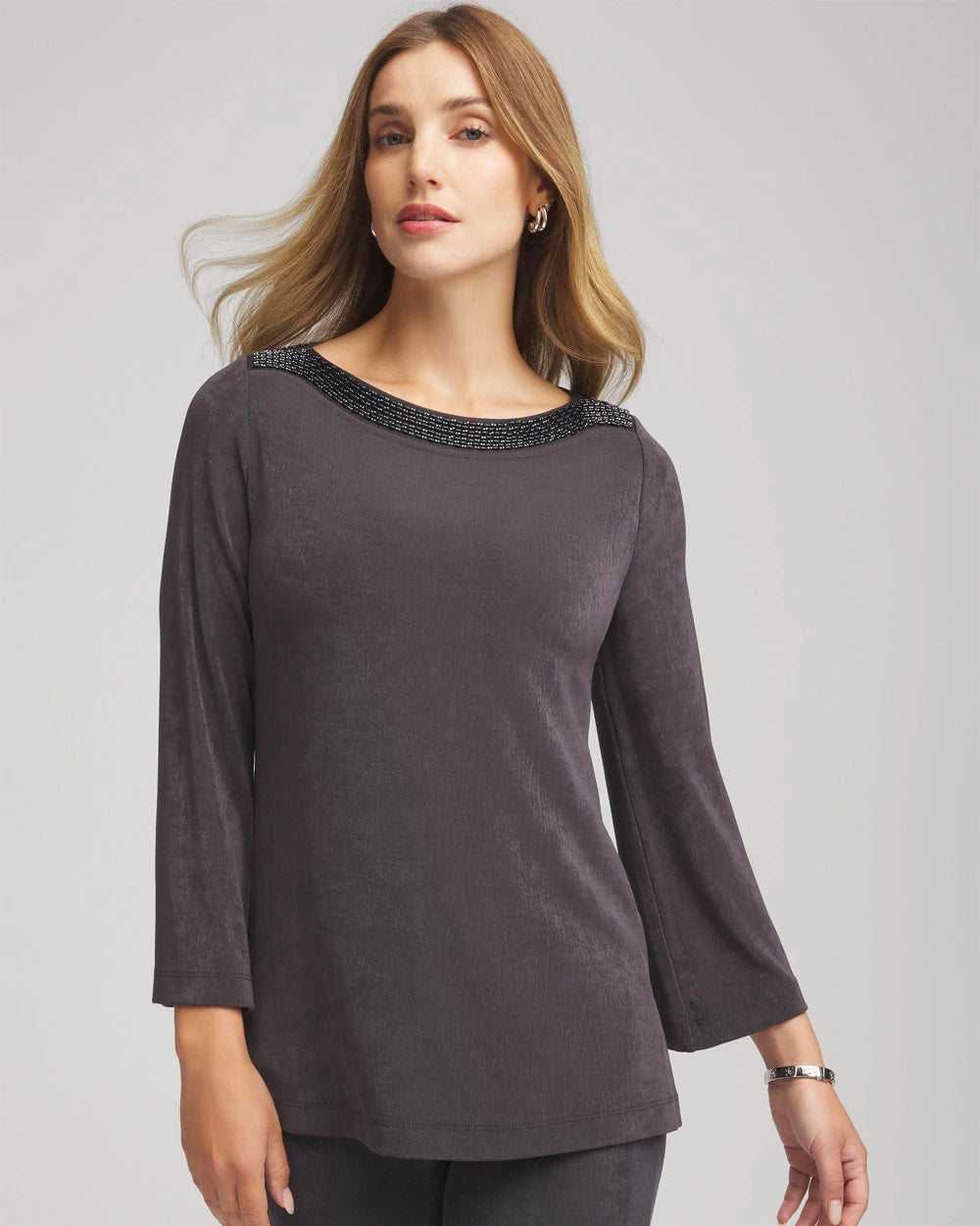 Chico's | Travelers™ Koia Pearl Beaded Tunic/ Serene Gray