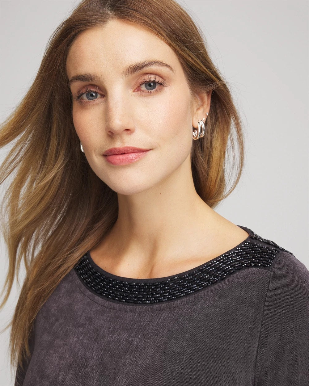 Chico's | Travelers™ Koia Pearl Beaded Tunic/ Serene Gray