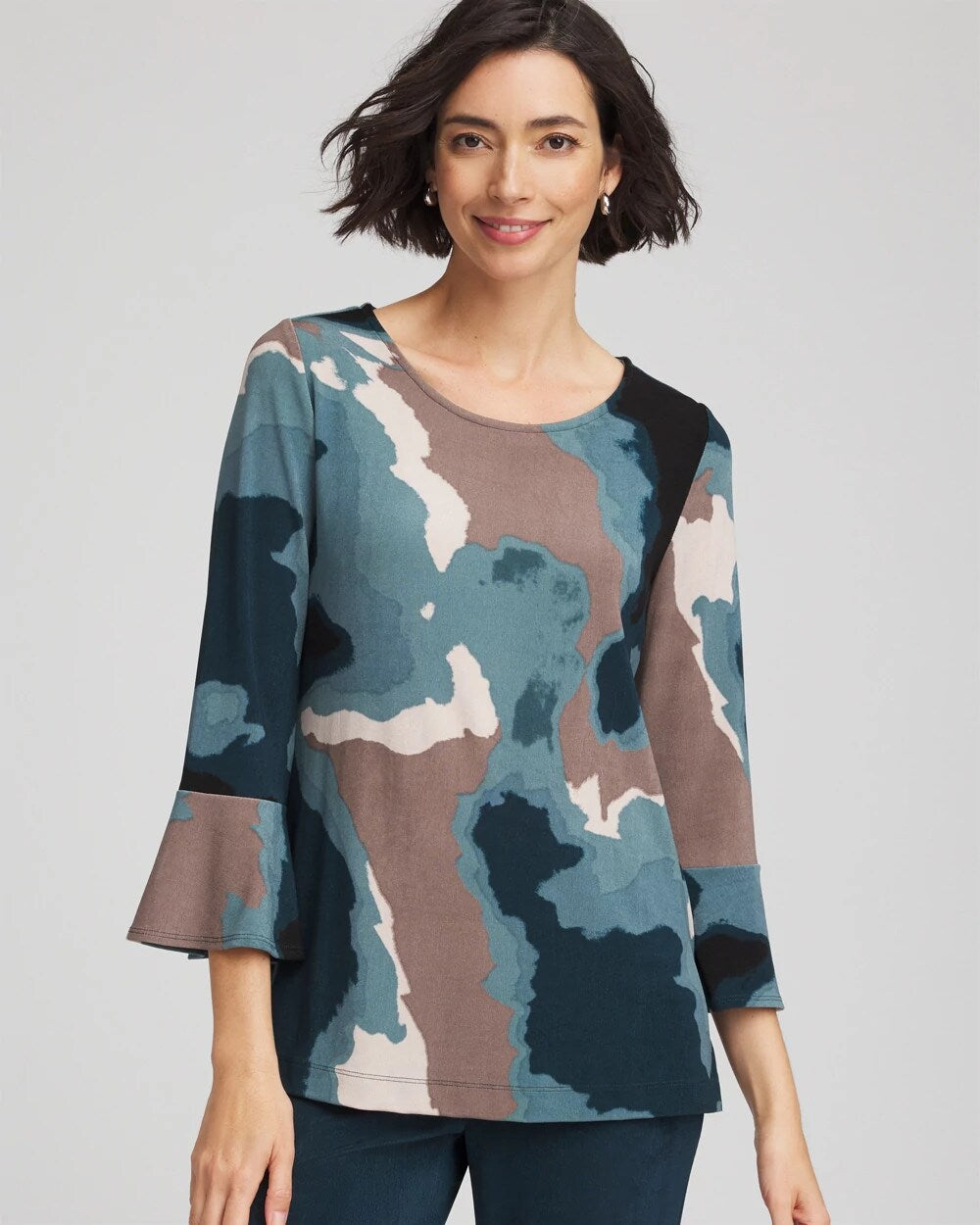 Chico's | Travelers™ Crystal Flounce Sleeve Tunic/ Teal Shadow