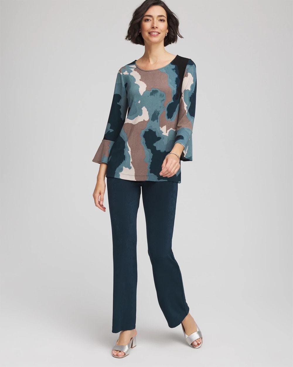 Chico's | Travelers™ Crystal Flounce Sleeve Tunic/ Teal Shadow
