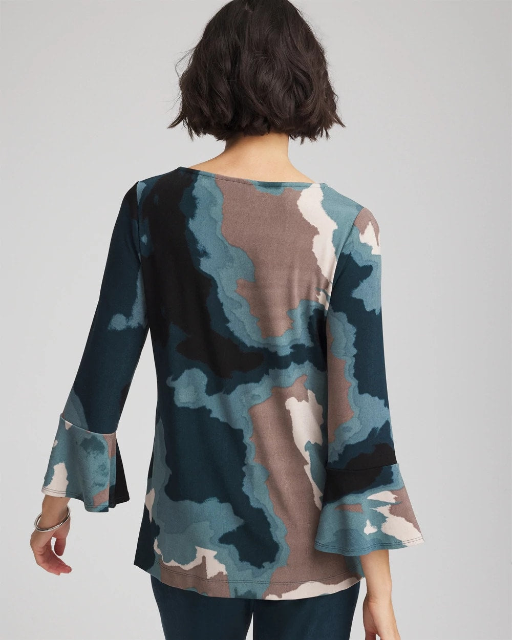Chico's | Travelers™ Crystal Flounce Sleeve Tunic/ Teal Shadow