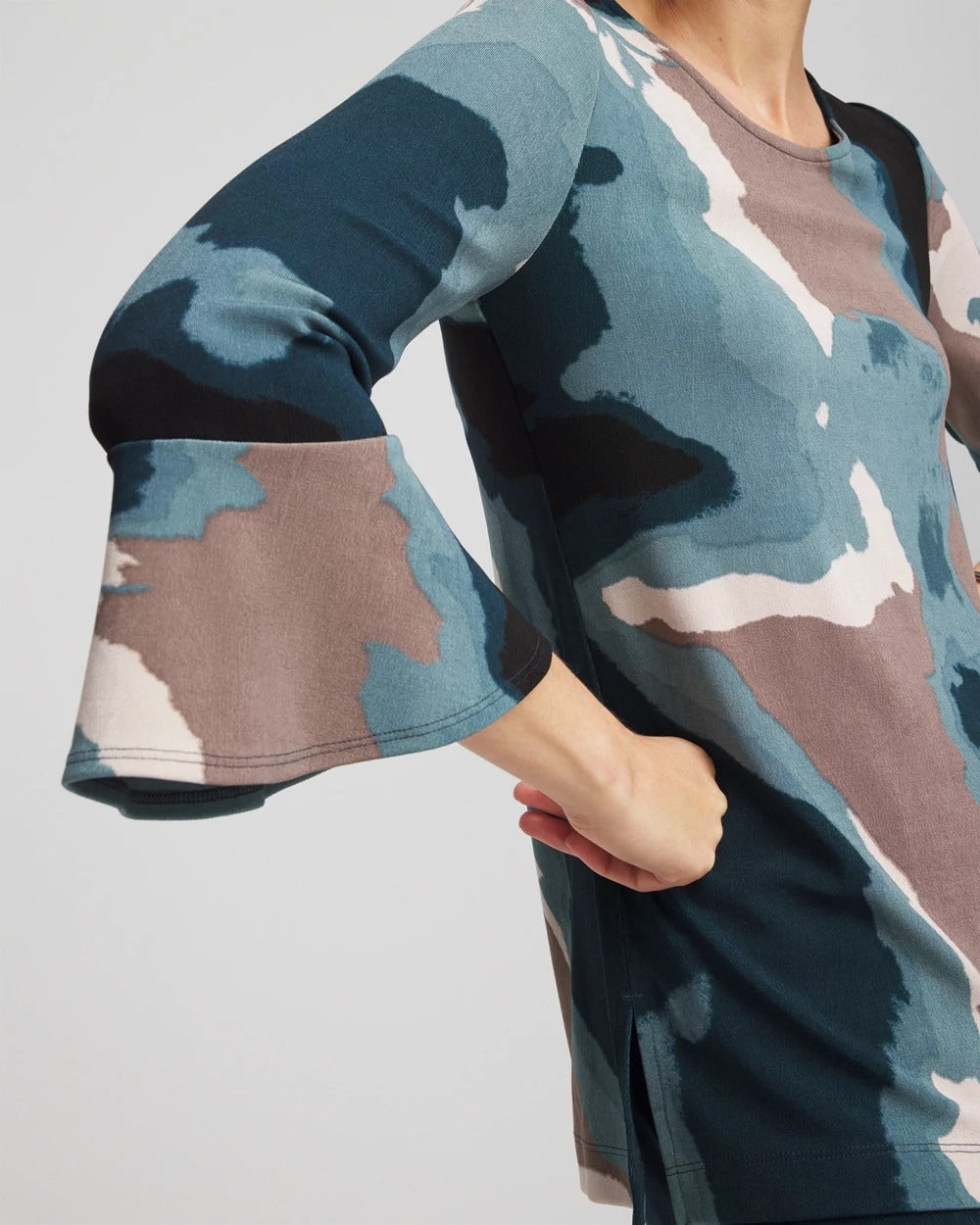 Chico's | Travelers™ Crystal Flounce Sleeve Tunic/ Teal Shadow