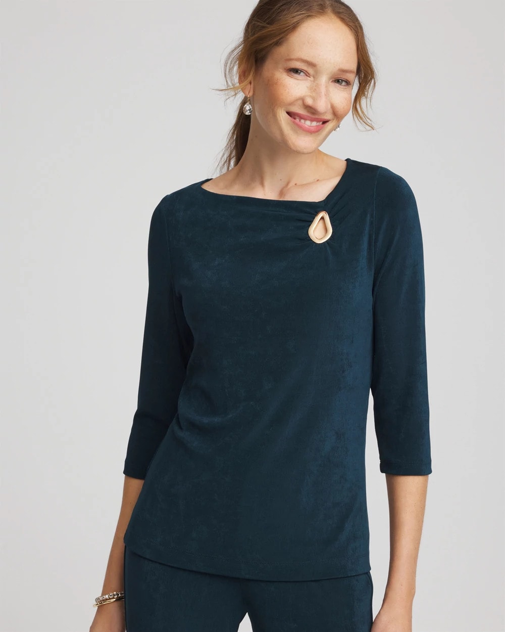 Chico's | Travelers™ Asymmetrical 3/4 Sleeve Top/ Teal Shadow