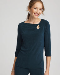 Chico's | Travelers™ Asymmetrical 3/4 Sleeve Top/ Teal Shadow