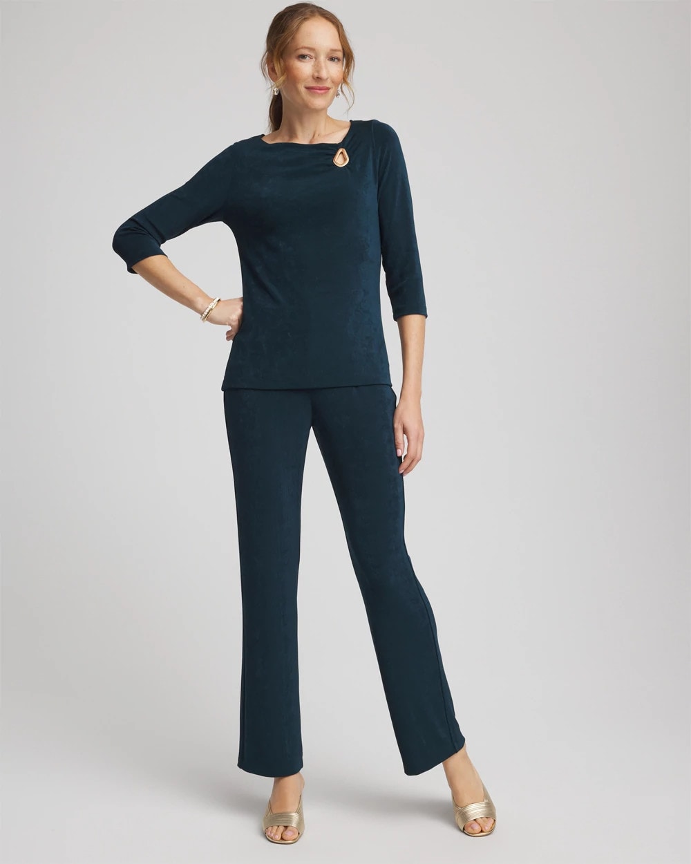Chico's | Travelers™ Asymmetrical 3/4 Sleeve Top/ Teal Shadow
