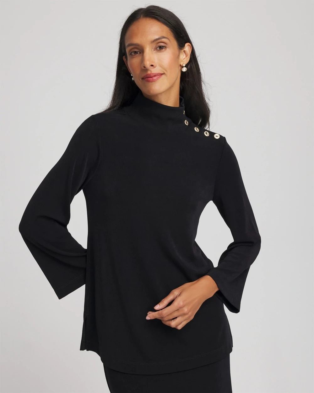 Chico's | Travelers™ Button Mockneck Top/ Travelers Black