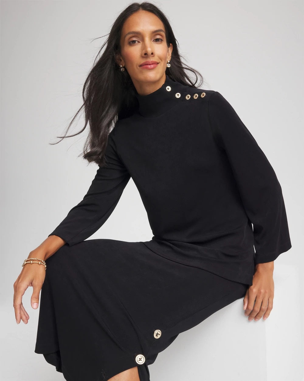 Chico's | Travelers™ Button Mockneck Top/ Travelers Black
